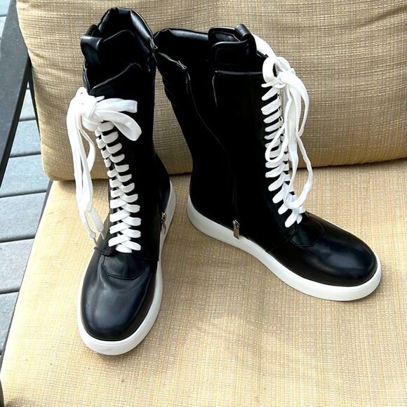 Azalea Wang Black Lace-up Zipper Boot In Manmade Materials Size 8 - Picture 1 of 7